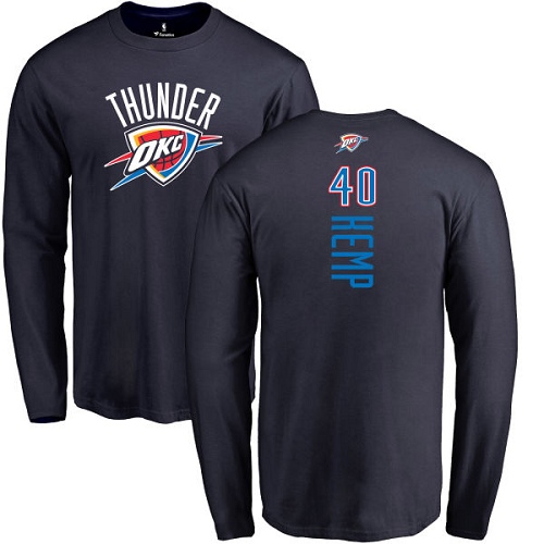 NBA Nike Oklahoma City Thunder #40 Shawn Kemp Navy Blue Backer Long Sleeve T-Shirt
