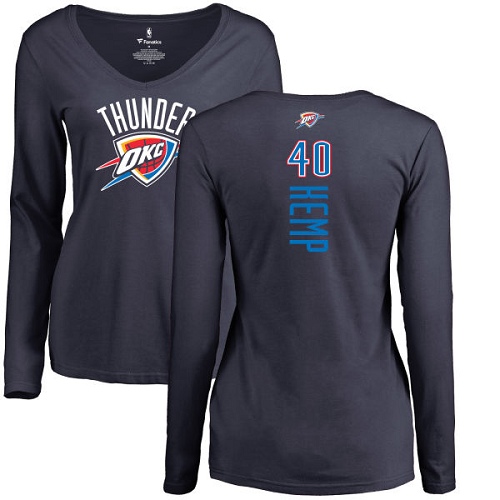 NBA Women's Nike Oklahoma City Thunder #40 Shawn Kemp Navy Blue Backer Long Sleeve T-Shirt