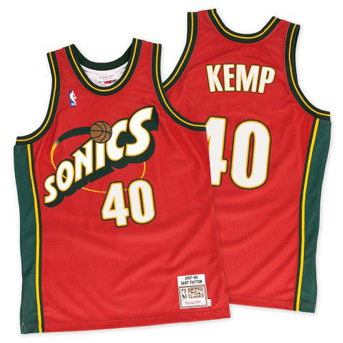 Men's Mitchell and Ness Oklahoma City Thunder #40 Shawn Kemp Authentic Red SuperSonics Throwback NBA Jersey