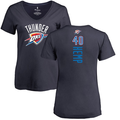 NBA Women's Nike Oklahoma City Thunder #40 Shawn Kemp Navy Blue Backer T-Shirt