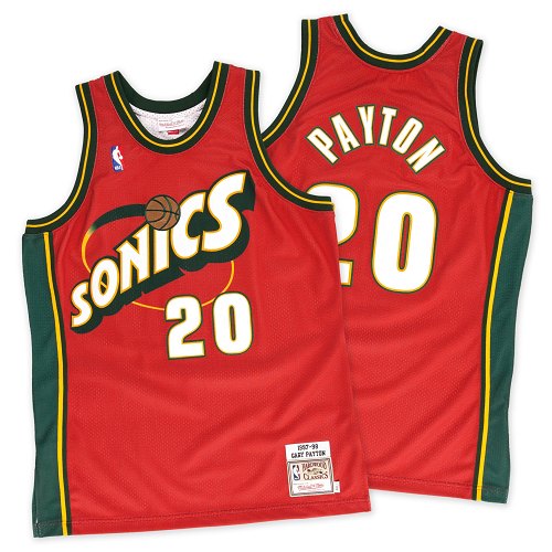 Men's Mitchell and Ness Oklahoma City Thunder #20 Gary Payton Authentic Red SuperSonics Throwback NBA Jersey