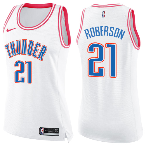 Women's Nike Oklahoma City Thunder #21 Andre Roberson Swingman White/Pink Fashion NBA Jersey