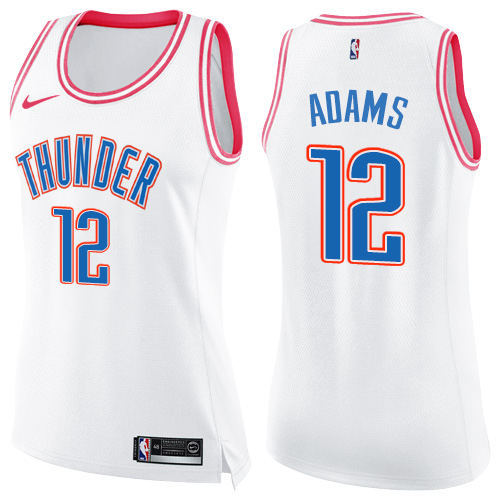 Women's Nike Oklahoma City Thunder #12 Steven Adams Swingman White/Pink Fashion NBA Jersey