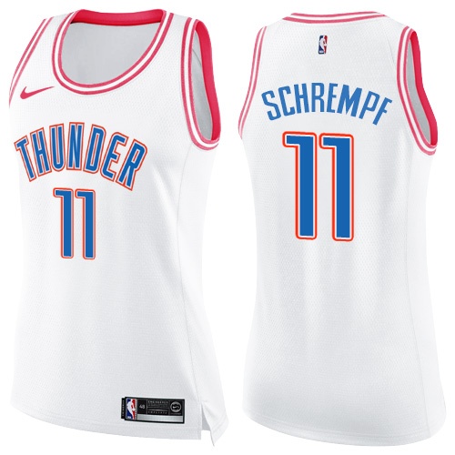 Women's Nike Oklahoma City Thunder #11 Detlef Schrempf Swingman White/Pink Fashion NBA Jersey