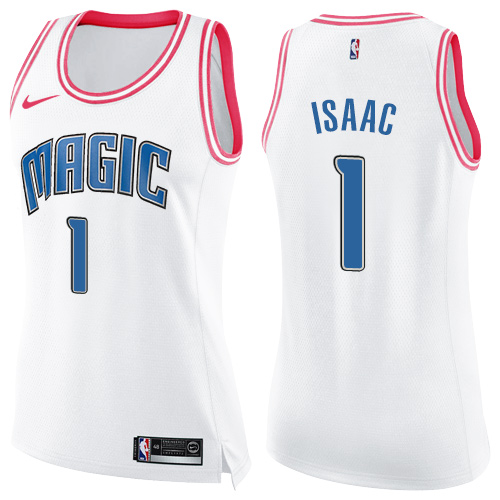 Women's Nike Orlando Magic #1 Jonathan Isaac Swingman White/Pink Fashion NBA Jersey