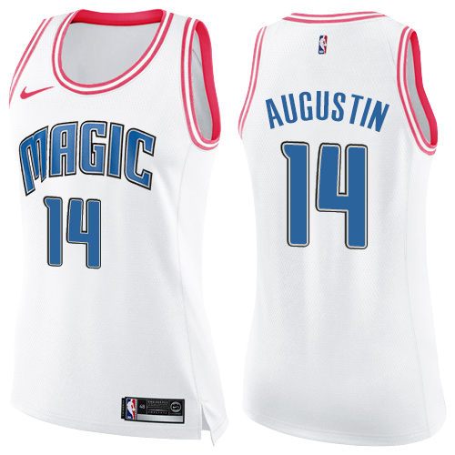 Women's Nike Orlando Magic #14 D.J. Augustin Swingman White/Pink Fashion NBA Jersey