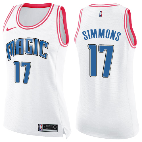 Women's Nike Orlando Magic #17 Jonathon Simmons Swingman White/Pink Fashion NBA Jersey