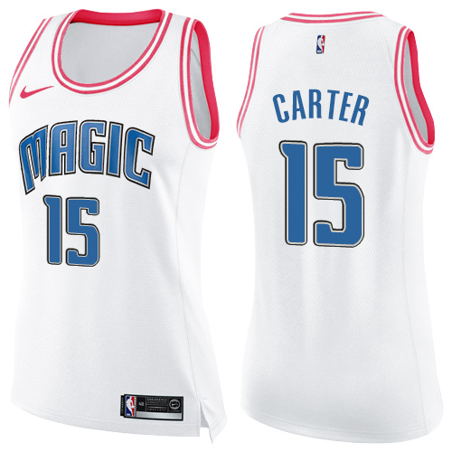 Women's Nike Orlando Magic #15 Vince Carter Swingman White/Pink Fashion NBA Jersey
