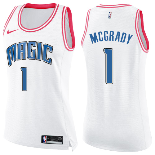 Women's Nike Orlando Magic #1 Tracy Mcgrady Swingman White/Pink Fashion NBA Jersey