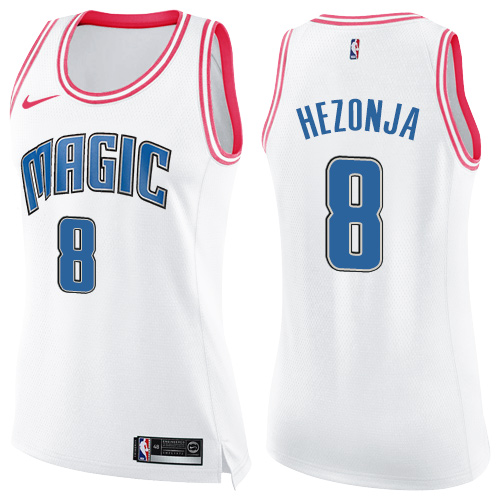 Women's Nike Orlando Magic #8 Mario Hezonja Swingman White/Pink Fashion NBA Jersey