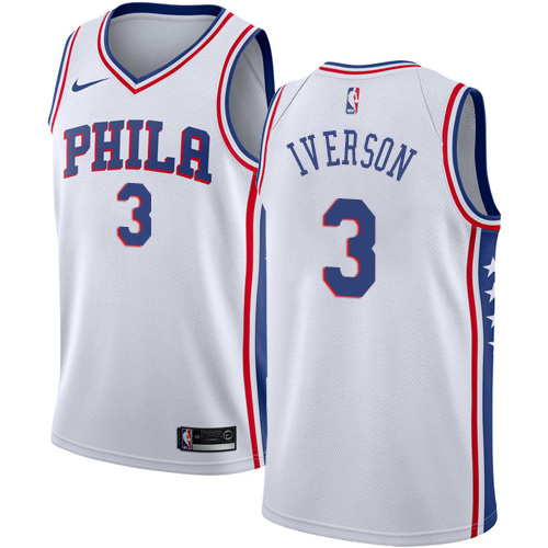 Men's Nike Philadelphia 76ers #3 Allen Iverson Authentic White Home NBA Jersey - Association Edition