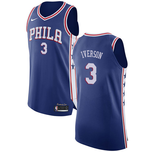 Men's Nike Philadelphia 76ers #3 Allen Iverson Authentic Blue Road NBA Jersey - Icon Edition