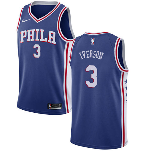 Men's Nike Philadelphia 76ers #3 Allen Iverson Swingman Blue Road NBA Jersey - Icon Edition