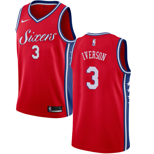 Men's Nike Philadelphia 76ers #3 Allen Iverson Authentic Red Alternate NBA Jersey Statement Edition