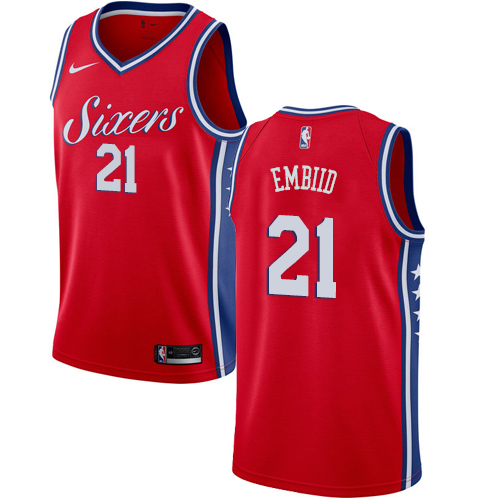 Men's Nike Philadelphia 76ers #21 Joel Embiid Swingman Red Alternate NBA Jersey Statement Edition