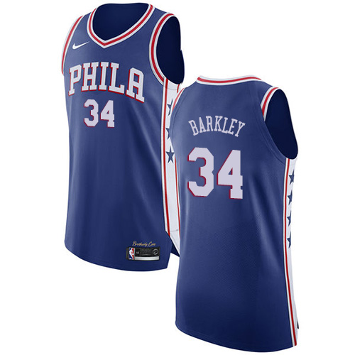 Men's Nike Philadelphia 76ers #34 Charles Barkley Authentic Blue Road NBA Jersey - Icon Edition