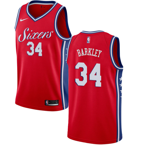 Men's Nike Philadelphia 76ers #34 Charles Barkley Authentic Red Alternate NBA Jersey Statement Edition
