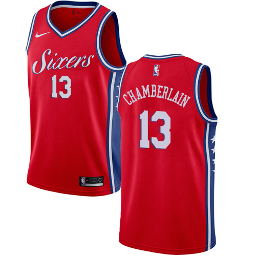 Men's Nike Philadelphia 76ers #13 Wilt Chamberlain Authentic Red Alternate NBA Jersey Statement Edition