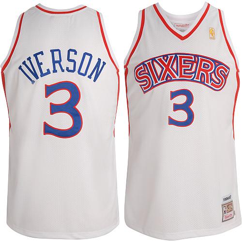 Men's Mitchell and Ness Philadelphia 76ers #3 Allen Iverson Authentic White Throwback NBA Jersey
