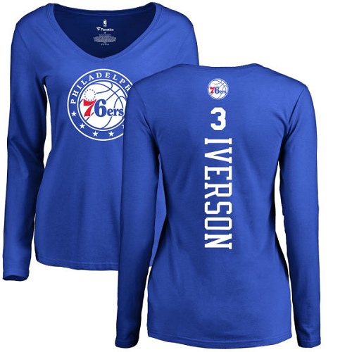 NBA Women's Nike Philadelphia 76ers #3 Allen Iverson Royal Blue Backer Long Sleeve T-Shirt