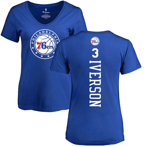 NBA Women's Nike Philadelphia 76ers #3 Allen Iverson Royal Blue Backer T-Shirt