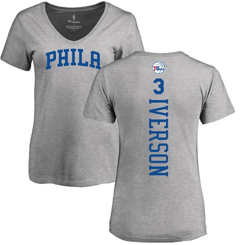 NBA Women's Nike Philadelphia 76ers #3 Allen Iverson Ash Backer T-Shirt