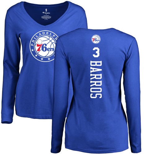 NBA Women's Nike Philadelphia 76ers #3 Dana Barros Royal Blue Backer Long Sleeve T-Shirt