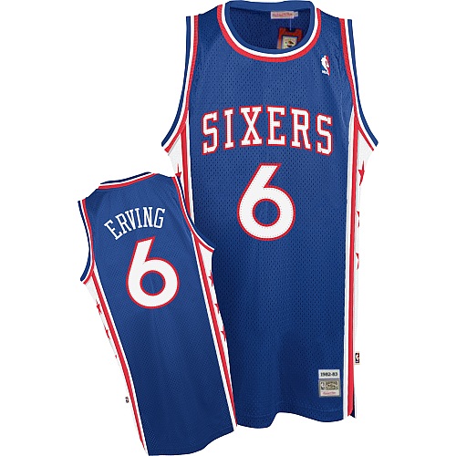 Men's Mitchell and Ness Philadelphia 76ers #6 Julius Erving Authentic Blue Throwback NBA Jersey