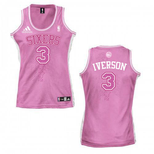 Women's Adidas Philadelphia 76ers #3 Allen Iverson Authentic Pink Fashion NBA Jersey