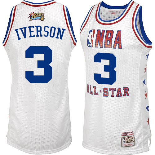 Men's Mitchell and Ness Philadelphia 76ers #3 Allen Iverson Authentic White 2003 All Star Throwback NBA Jersey