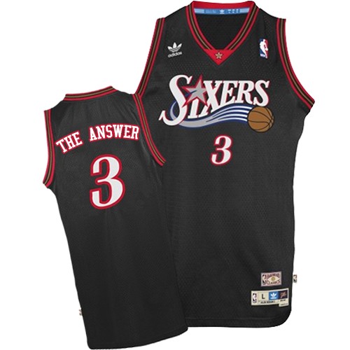 Men's Mitchell and Ness Philadelphia 76ers #3 Allen Iverson Authentic Black "The Answer" Throwback NBA Jersey
