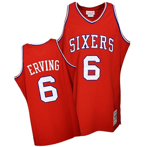 Men's Mitchell and Ness Philadelphia 76ers #6 Julius Erving Authentic Red "DR. J" Throwback NBA Jersey