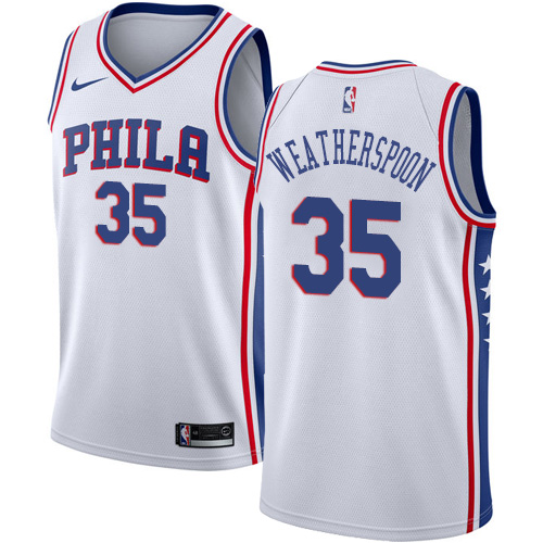 Men's Nike Philadelphia 76ers #35 Clarence Weatherspoon Authentic White Home NBA Jersey - Association Edition