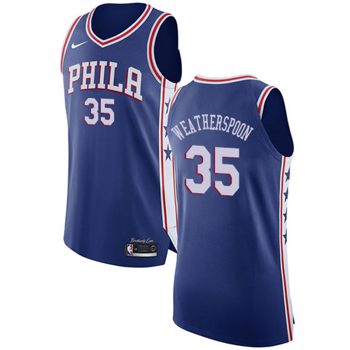 Men's Nike Philadelphia 76ers #35 Clarence Weatherspoon Authentic Blue Road NBA Jersey - Icon Edition