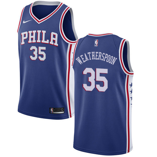 Men's Nike Philadelphia 76ers #35 Clarence Weatherspoon Swingman Blue Road NBA Jersey - Icon Edition