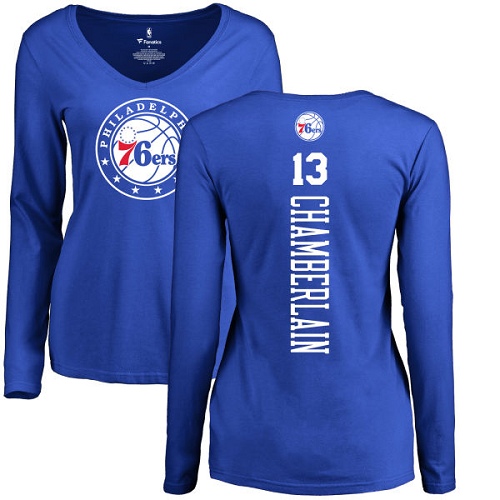 NBA Women's Nike Philadelphia 76ers #13 Wilt Chamberlain Royal Blue Backer Long Sleeve T-Shirt