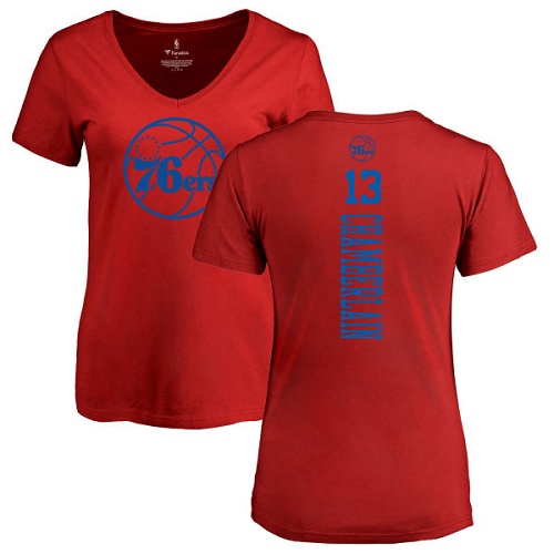 NBA Women's Nike Philadelphia 76ers #13 Wilt Chamberlain Red One Color Backer Slim-Fit V-Neck T-Shirt
