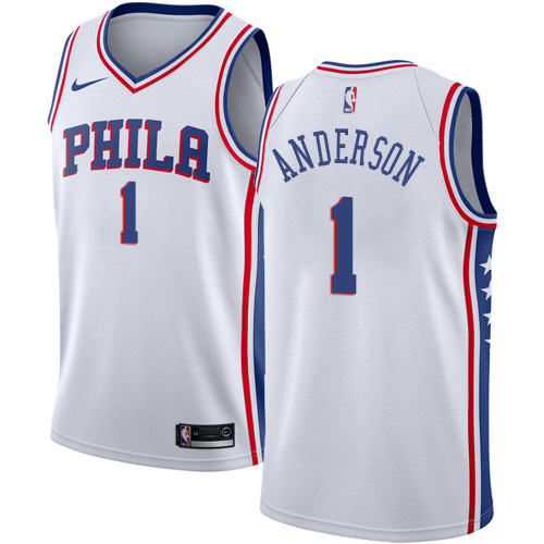 Men's Nike Philadelphia 76ers #1 Justin Anderson Authentic White Home NBA Jersey - Association Edition