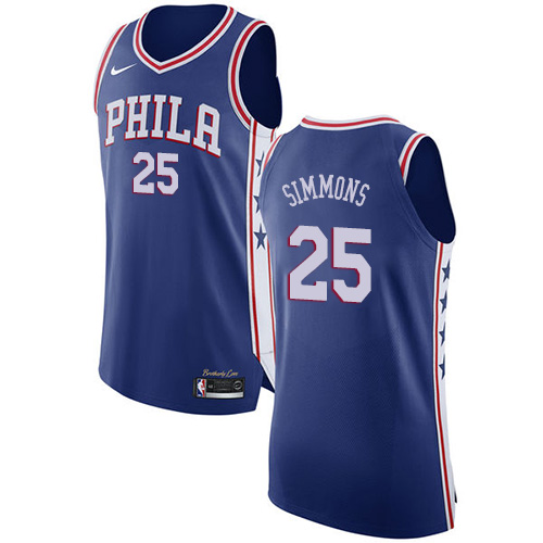 Men's Nike Philadelphia 76ers #25 Ben Simmons Authentic Blue Road NBA Jersey - Icon Edition