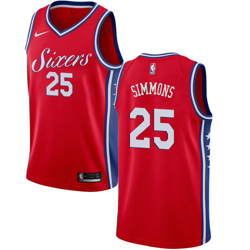 Men's Nike Philadelphia 76ers #25 Ben Simmons Swingman Red Alternate NBA Jersey Statement Edition