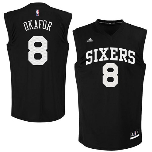Men's Adidas Philadelphia 76ers #8 Jahlil Okafor Authentic Black Fashion NBA Jersey