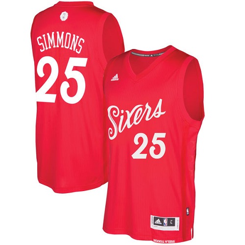 Men's Adidas Philadelphia 76ers #25 Ben Simmons Authentic Red 2016-2017 Christmas Day NBA Jersey
