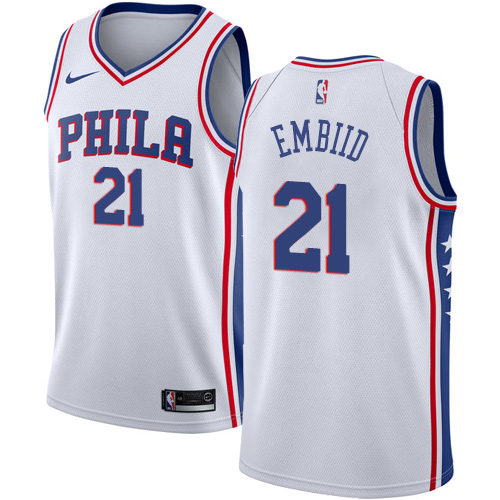 Women's Nike Philadelphia 76ers #21 Joel Embiid Swingman White Home NBA Jersey - Association Edition