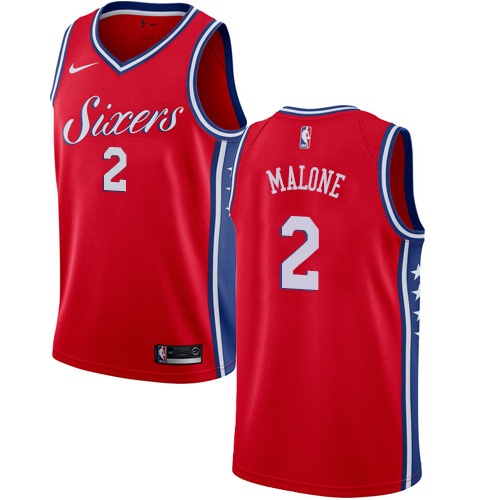 Youth Nike Philadelphia 76ers #2 Moses Malone Authentic Red Alternate NBA Jersey Statement Edition