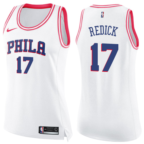 Women's Nike Philadelphia 76ers #17 JJ Redick Swingman White/Pink Fashion NBA Jersey