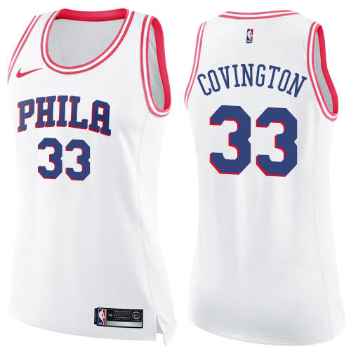 Women's Nike Philadelphia 76ers #33 Robert Covington Swingman White/Pink Fashion NBA Jersey
