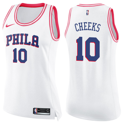Women's Nike Philadelphia 76ers #10 Maurice Cheeks Swingman White/Pink Fashion NBA Jersey
