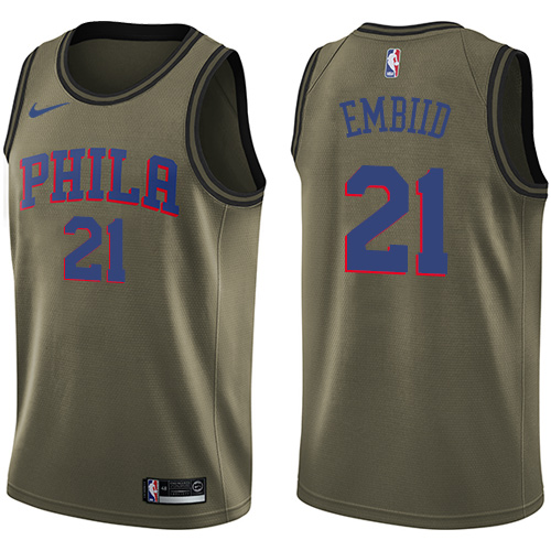 Men's Nike Philadelphia 76ers #21 Joel Embiid Swingman Green Salute to Service NBA Jersey