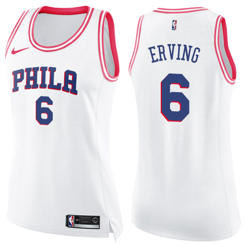 Women's Nike Philadelphia 76ers #6 Julius Erving Swingman White/Pink Fashion NBA Jersey