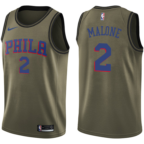 Youth Nike Philadelphia 76ers #2 Moses Malone Swingman Green Salute to Service NBA Jersey